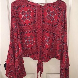 cropped bell sleeve blouse